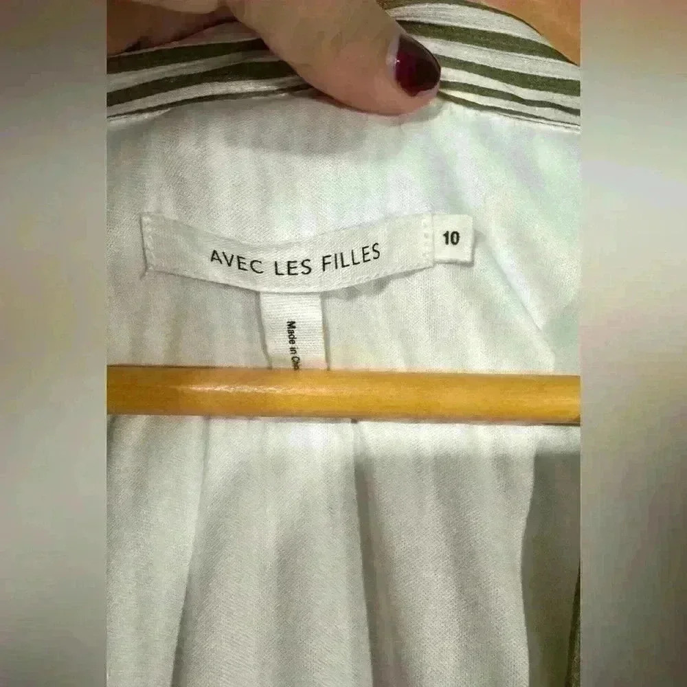 Avec Les Filles women’s dress striped green flowy long sleeve - Picture 7 of 8